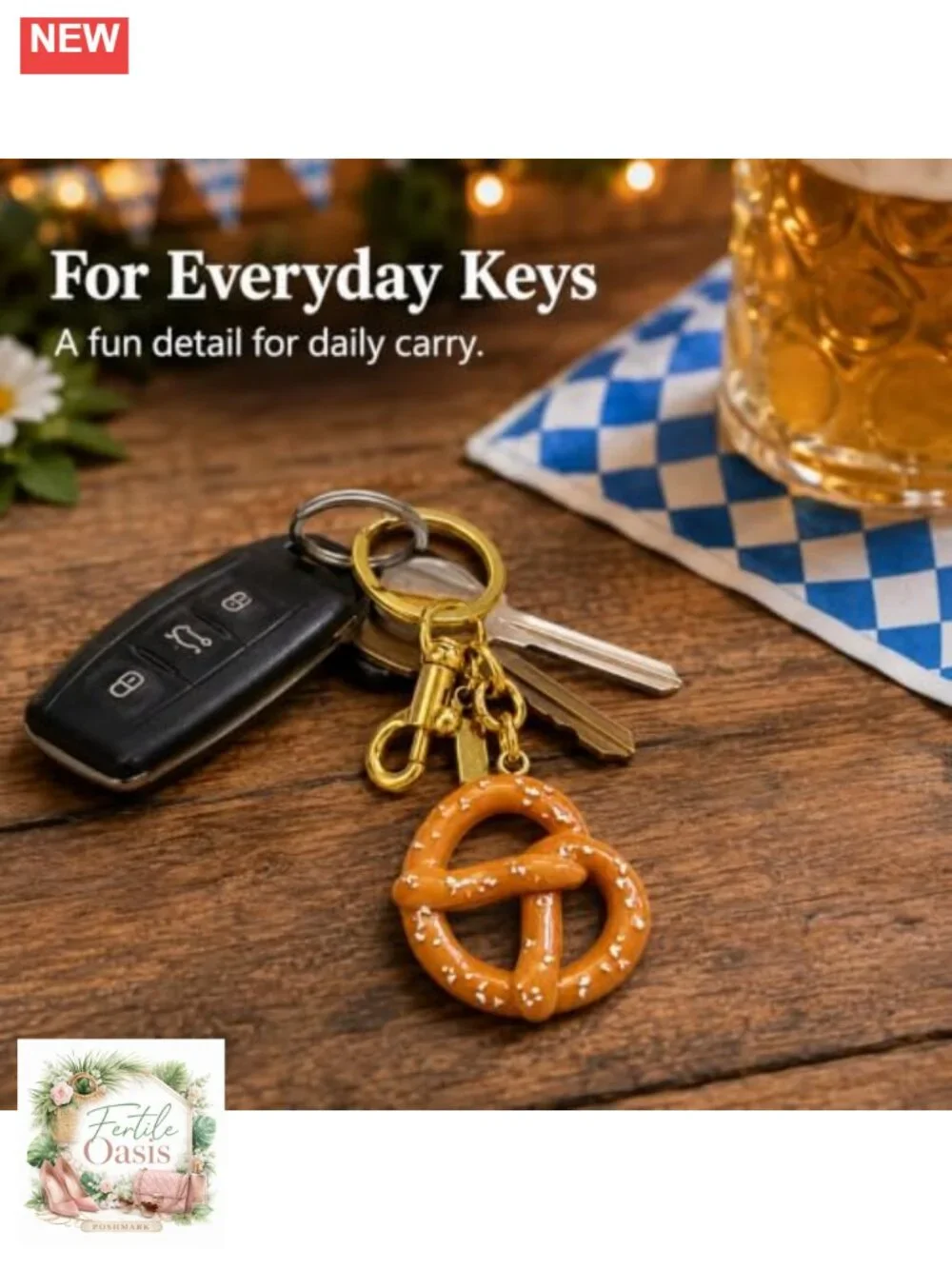 Pretzel Gold Keychain Bag Charm Oktoberfest Purse Ornament